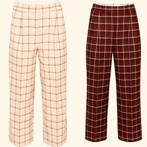 NWOT Wilfred Cream Burgundy Plaid Straight-Leg - Crop Trousers Size 4